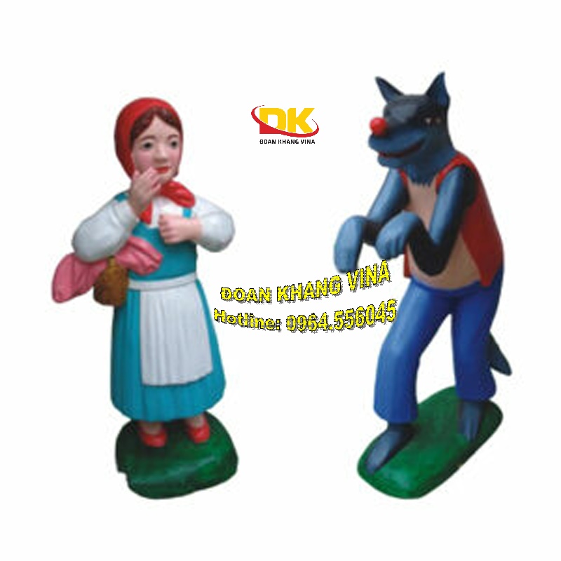 Tượng Cô Bé quàng khăn đỏ và chó Sói vườn cổ tích DK 014-40